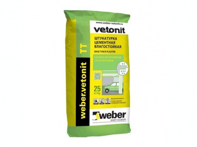Weber Vetonit TT (25 кг) -Штукатурка водостойкая, морозостойкая на цементной основе для предварительного выравнивания стен и потолков внутри помещений и стен снаружи зданий и сооружений