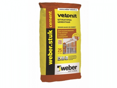 Weber.stuk cement (25 кг) - Цементная фасадная штукатурка для выравнивание поверхностей слоем от 5 до 30 (50) мм