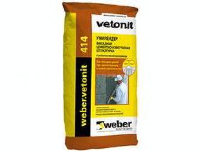 Weber.vetonit 414 Unirender (25 кг) - Цементно-известковая штукатурка с волокном для внутренних и наружных работ