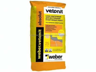 Weber.vetonit absolut (25 кг) - Клей для крупноформатного керамогранита, мрамора, камня