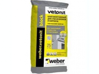 Weber.vetonit block (25 кг) - Клей для тонкошовной кладки ячеистых блоков и кирпича