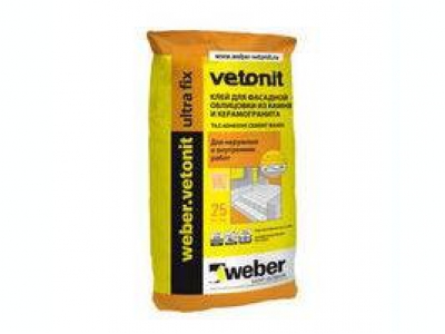 Weber.vetonit ultra fix (25 кг) - Клей для фасадной облицовки и облицовки бассейнов из камня, керамогранита и мозаики
