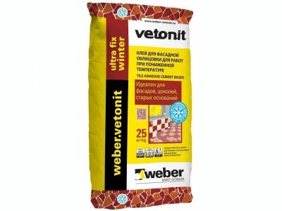 Weber.vetonit ultra fix winter (25 кг) - Клей для укладки керамогранита, мрамора и камня при наружных работах в условиях пониженных температур